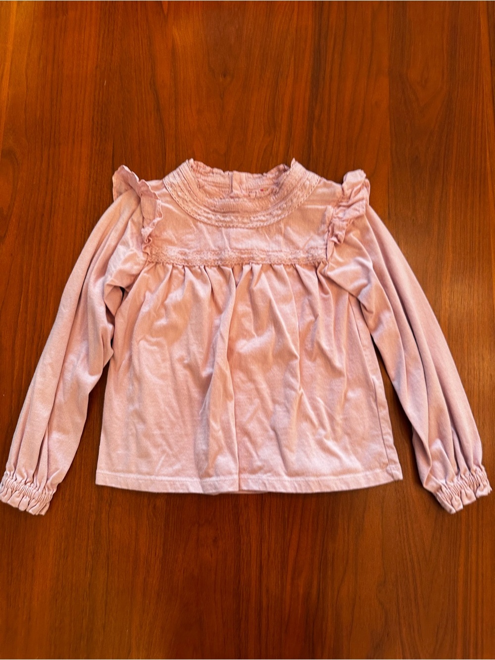 Mini Boden Girls Light Pink Ruffle Yoke Long-Sleeve Top size 5-6